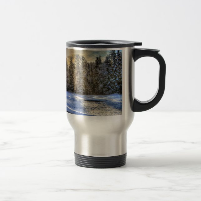 Mug De Voyage Terrain agricole en hiver Neige au lever du soleil (Droit)