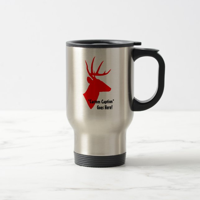 Mug De Voyage Tête de cerfs communs rouges avec le texte fait (Droit)