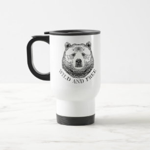 Mug De Voyage Tête D'Ours, Sauvage Et Libre, Illustration Dessin