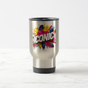 Mug De Voyage Texte blanc "ICONIC" gras avec éclaboussure de pei