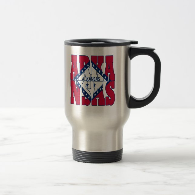 Mug De Voyage Texte du drapeau de l'État de l'Arkansas (Droit)