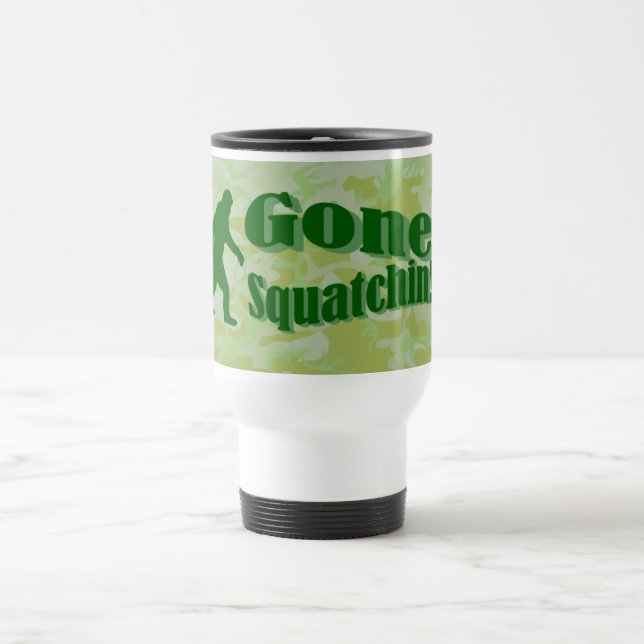 Mug De Voyage Texte Gone Squatchin sur camouflage vert (Centre)