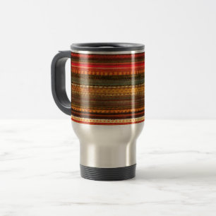 Mug De Voyage Textile Matériau Rayures Rouge Orange et Vert