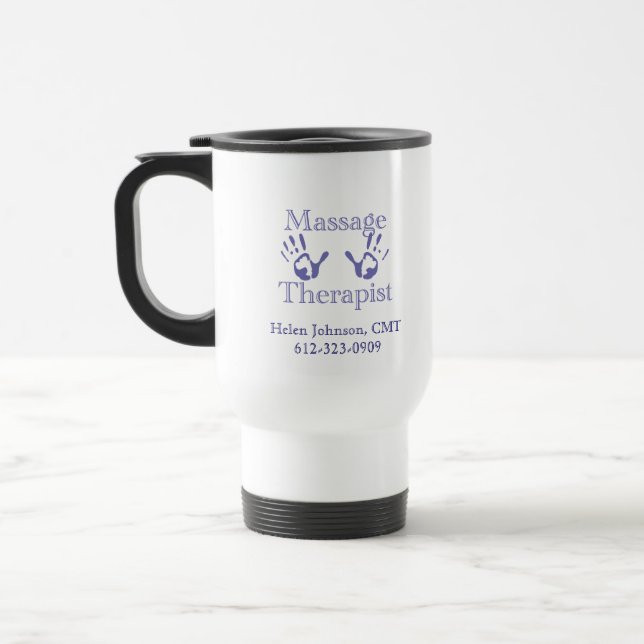 Mug De Voyage Thérapeute de massage : Copies bleues de main (Gauche)