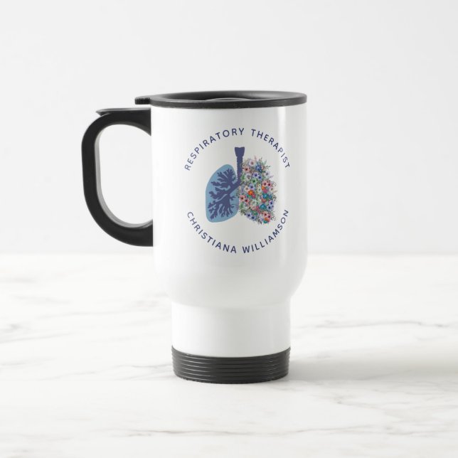 Mug De Voyage Thérapeute respiratoire personnalisée Poumons flor (Gauche)