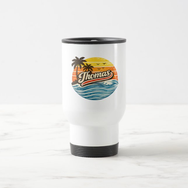 Mug De Voyage Thomas Retro Sunset Name Design (Centre)