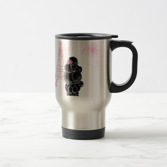 Mug De Voyage Tour Eiffel rose et caniche noir (Droit)