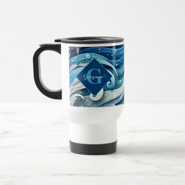 Mug De Voyage Tourbillons d'hiver bleus et gelés (Gauche)