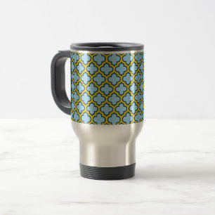Mug De Voyage Trellis bleu et jaune, treillis, Quatrefoil