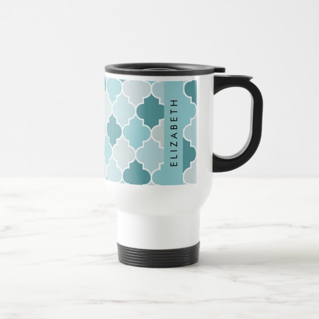 Mug De Voyage Trellis Bleu Marocain, Quatrefoil, Votre Nom (Droite)