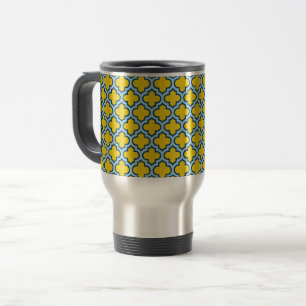 Mug De Voyage Trellis jaune et bleu bébé, treillis, Quatrefoil