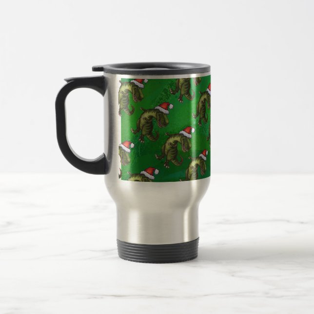 Mug De Voyage TRex à Santa Hat sur Green (Gauche)