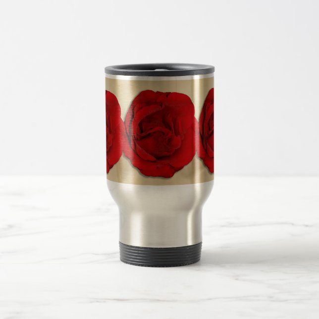 Mug De Voyage Trio | de mariage de rose rouge personnalisé (Centre)