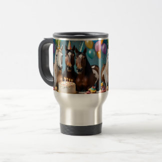 Mug De Voyage Trois Chevaux Piebald fête d'anniversaire,