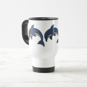 Mug De Voyage Trois dauphins bleus foncés de saut