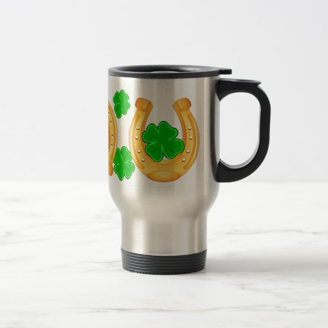 Mug De Voyage Trois fers à cheval d'or sept shamrocks chanceux (Droit)