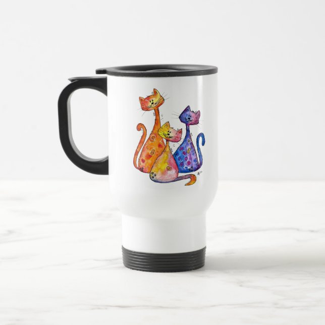 Mug De Voyage Trois mignons chats Whimsical (Gauche)