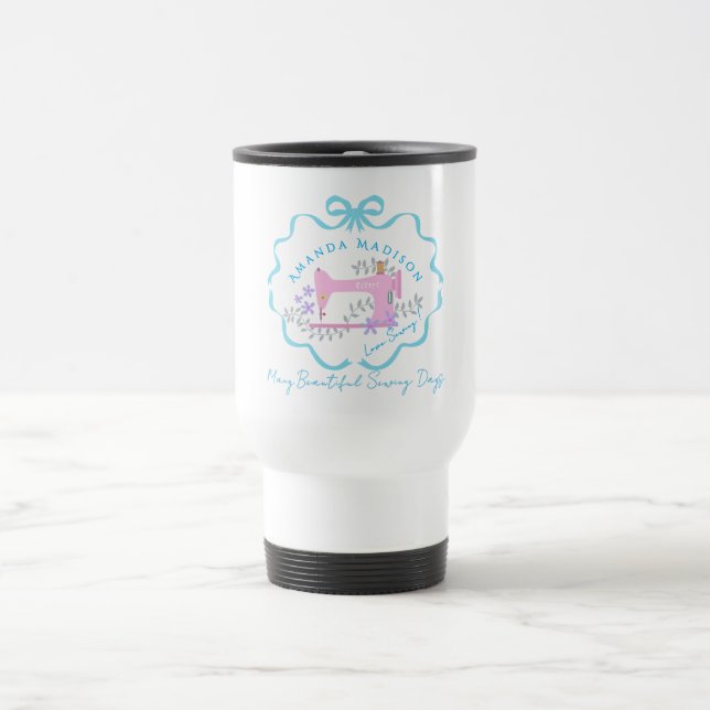 Mug De Voyage Tumbler isolant bleu et blanc avec couture de ruba (Centre)