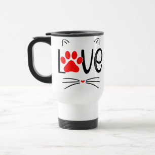 Mug De Voyage Typographie d'amour de chats mignons avec Red Paw