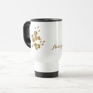 Mug De Voyage Typographie Pailletée Fleurie Or Luxe