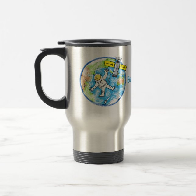 Mug De Voyage Un astronaute amusant dans l'espace et la bande de (Gauche)