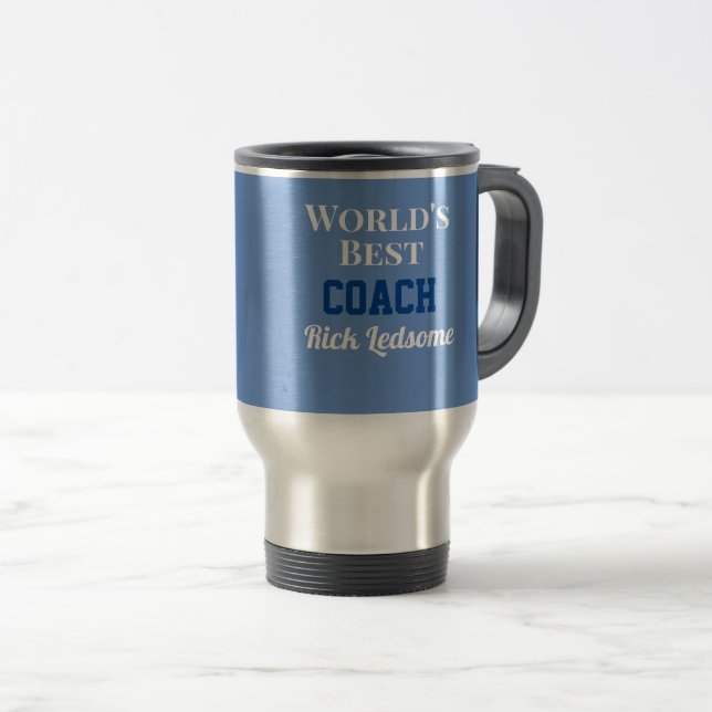 Mug De Voyage Un cadeau personnalisé ! Meilleur entraîneur mondi (Devant droit)