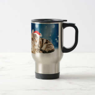 Mug De Voyage Un chat mignon portant un chapeau de Père Noël rou