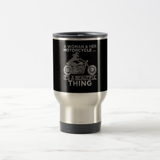 Mug De Voyage Une Femme Et Son Cadeau D'Art À Moto Pour Les Vélo (Centre)