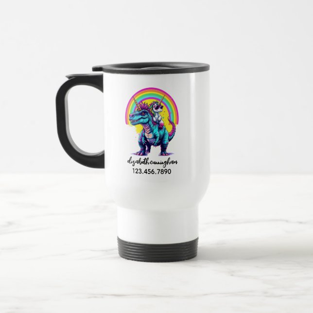 Mug De Voyage Unicorn équitation Dinosaur Rainbow Name school (Gauche)