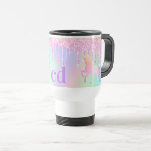 Mug De Voyage Unicorn rose pourpre gouttes monogramme holographi