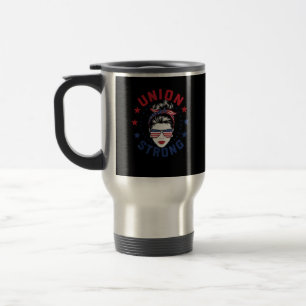 Mug De Voyage Union Forte Fête du Travail Messy Bun USA Drapeau