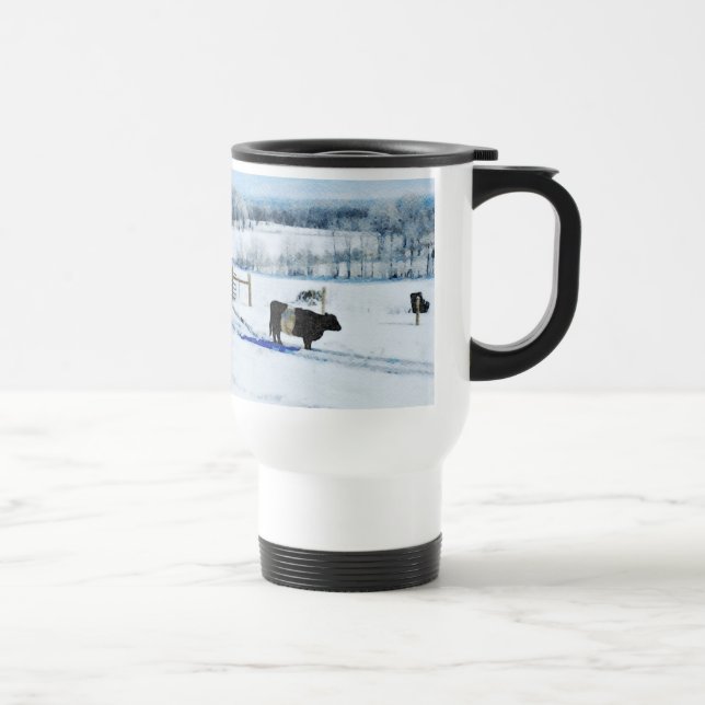 Mug De Voyage Vache blanche à ceinture neigeuse en aquarelle de  (Droite)