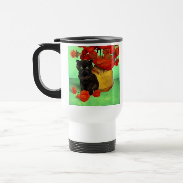 Mug De Voyage Van Gogh Black Kitten Fleurs rouges (Gauche)