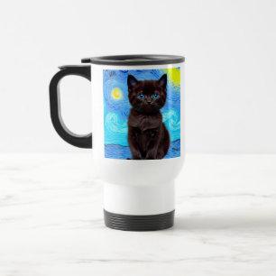 Mug De Voyage Van Gogh Starry Night Black Cat