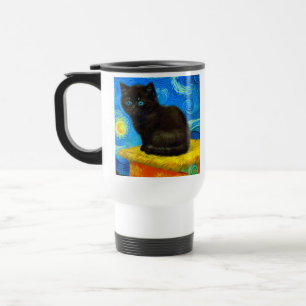 Mug De Voyage Van Gogh Style Starry Night Cat