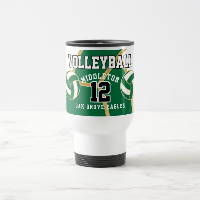 Mug De Voyage Vert et blanc avec Gold Volleyball Sport (Centre)
