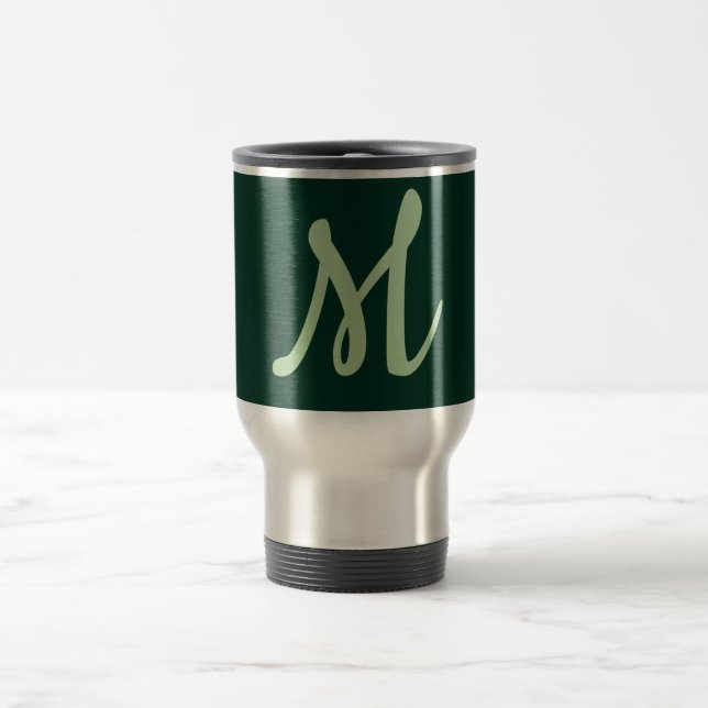 Mug De Voyage Vert foncé uni élégant moderne monogramme propre n (Centre)