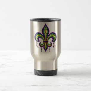 Mug De Voyage Vert jaune pourpre Mardi Gras fleur de lis