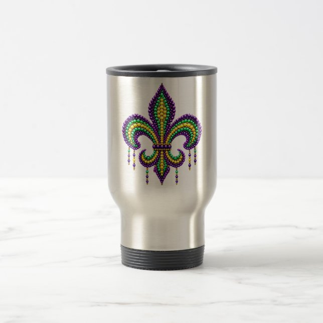Mug De Voyage Vert jaune pourpre Mardi Gras fleur de lis (Centre)