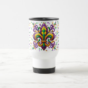 Mug De Voyage Vert jaune pourpre Mardi Gras fleur de lis