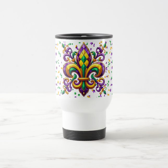 Mug De Voyage Vert jaune pourpre Mardi Gras fleur de lis (Centre)
