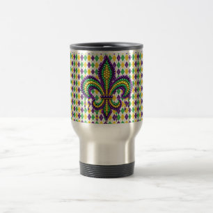 Mug De Voyage Vert jaune pourpre Mardi Gras fleur de lis