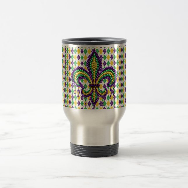 Mug De Voyage Vert jaune pourpre Mardi Gras fleur de lis (Centre)