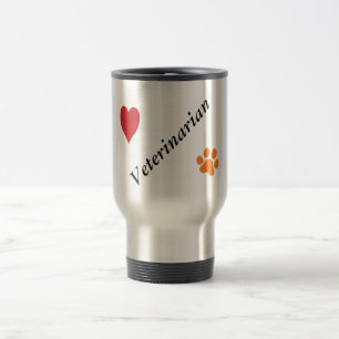 Mug De Voyage Vétérinaire-Orange Empreinte de patte et coeur
