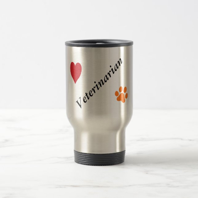 Mug De Voyage Vétérinaire-Orange Empreinte de patte et coeur (Centre)