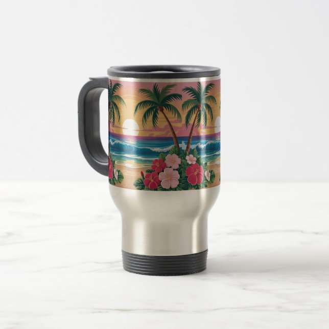 Mug De Voyage Vibes d'été Retro Beach Illustration (Devant gauche)