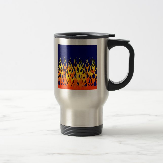 Mug De Voyage Vibrant Racing Flames on Navy Blue (Droit)