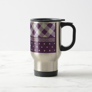 Mug De Voyage Violet blanc À damiers Polka Dot Floral Damask Art