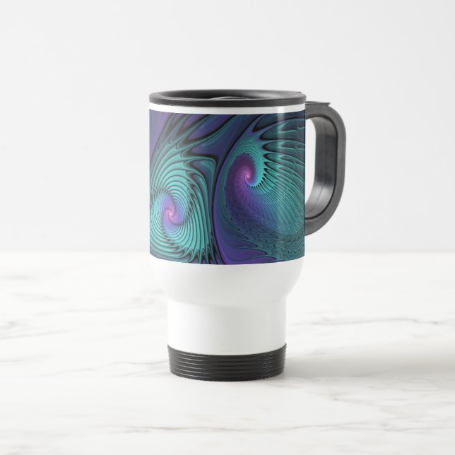 Mug De Voyage Violet rencontre Turquoise moderne art fractal abs (Devant droit)