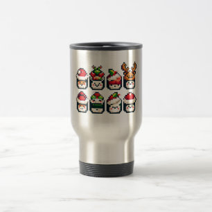 Mug De Voyage Visages de sushi de Noël - Jote Pixel Art Holiday